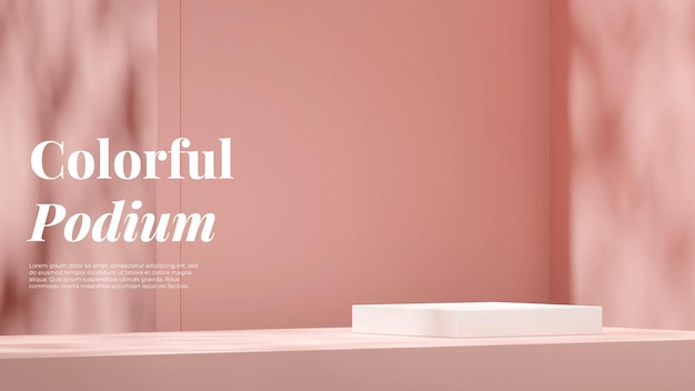Modello di mockup di rendering 3d minimo podio bianco nel paesaggio con sfondo rosa