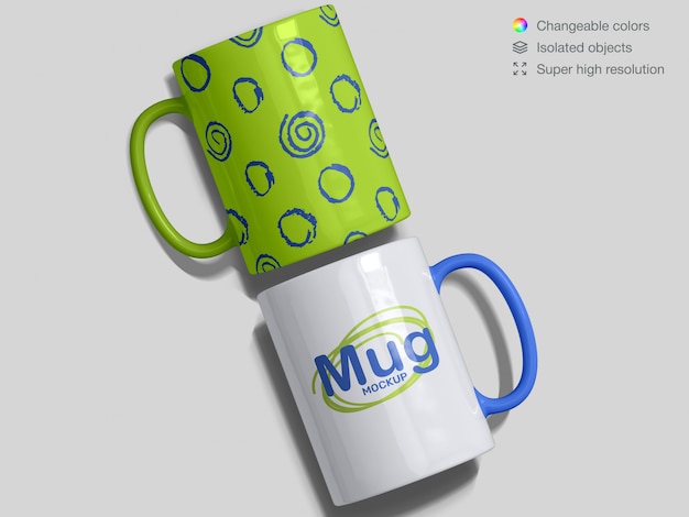 Modello di mockup di tazze di ceramica classiche realistiche vista dall'alto