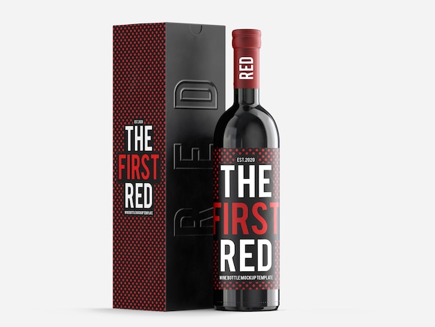 Modello di mockup di vino rosso con confezione regalo