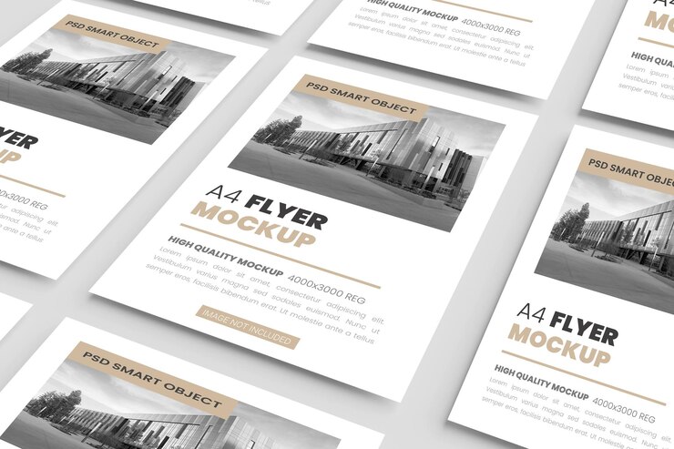 Modello di mockup di volantino A4 nel rendering 3d