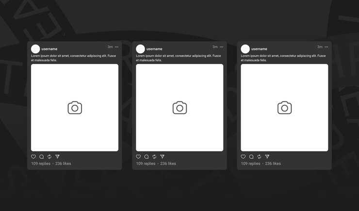 PSD modello di modello di post di thread con sfondo nero