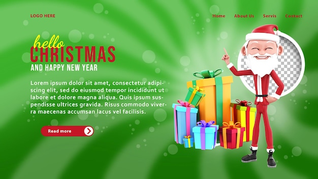 Modello di pagina di destinazione 3D di Babbo Natale e regali di Natale