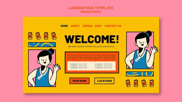 Modello di pagina di destinazione con design vintage moderno per bevande analcoliche