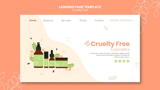 Modello di pagina di destinazione dei prodotti cruelty free