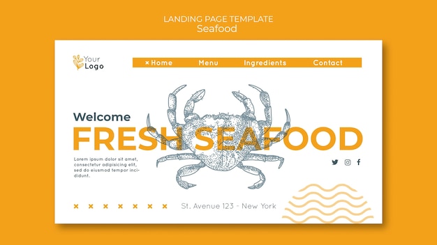 Modello di pagina di destinazione del concetto di frutti di mare