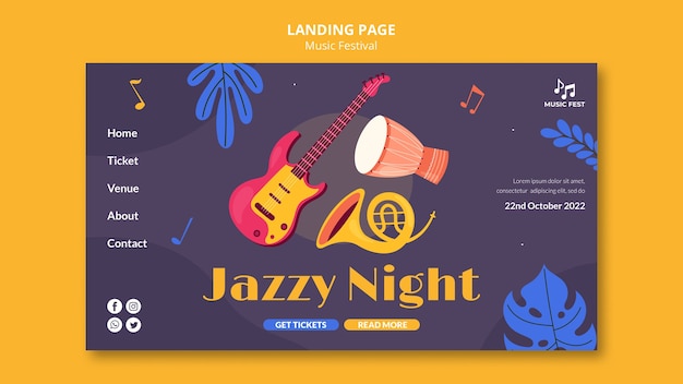 Modello di pagina di destinazione del design del festival musicale