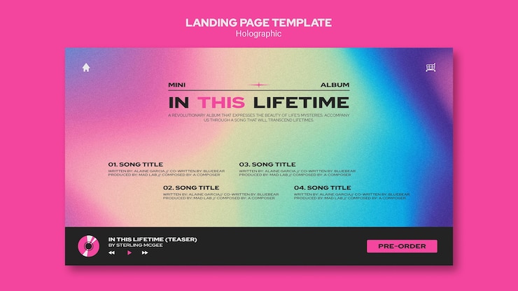 PSD modello di pagina di destinazione del design olografico