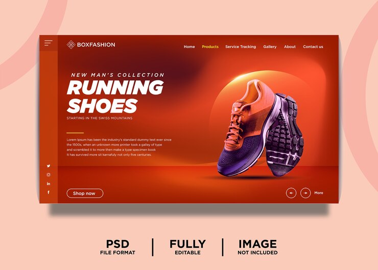 Modello di pagina di destinazione del prodotto di marca di scarpe da corsa