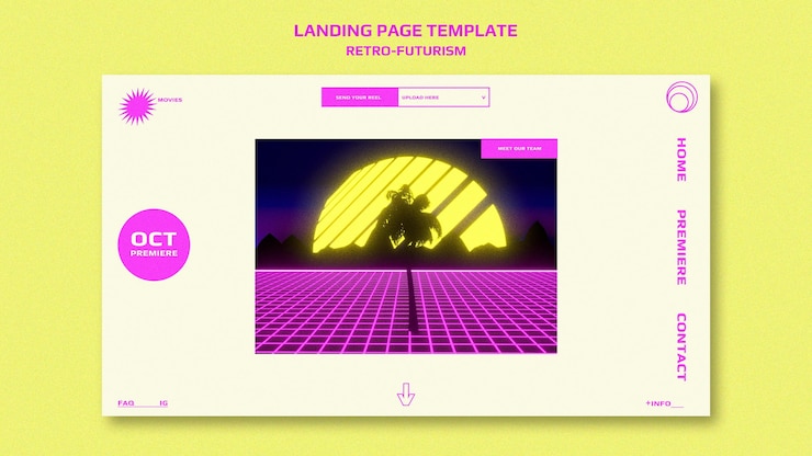 PSD modello di pagina di destinazione del retro-futurismo