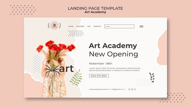 Modello di pagina di destinazione dell'Accademia d'arte