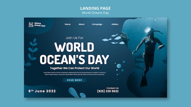 Modello di pagina di destinazione della giornata mondiale dell'oceano