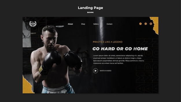 Modello di pagina di destinazione di boxe