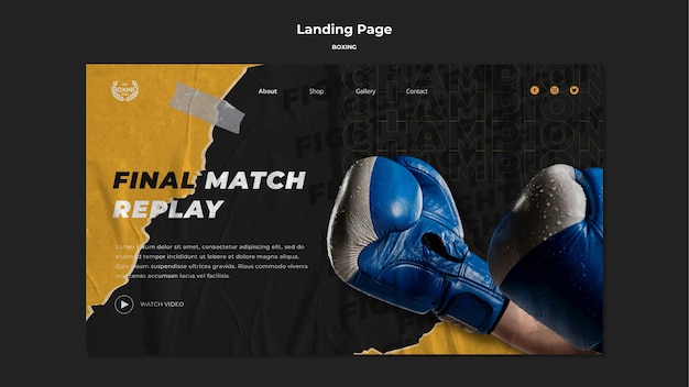 Modello di pagina di destinazione di boxe