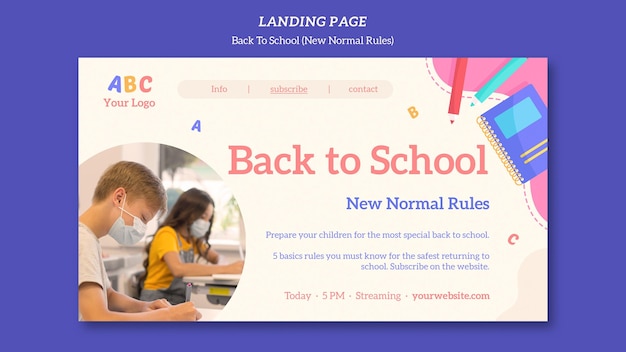 Modello di pagina di destinazione di ritorno a scuola