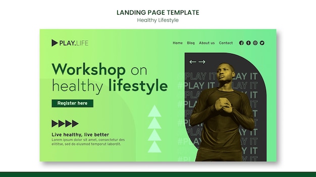 Modello di pagina di destinazione di stile di vita sano verde
