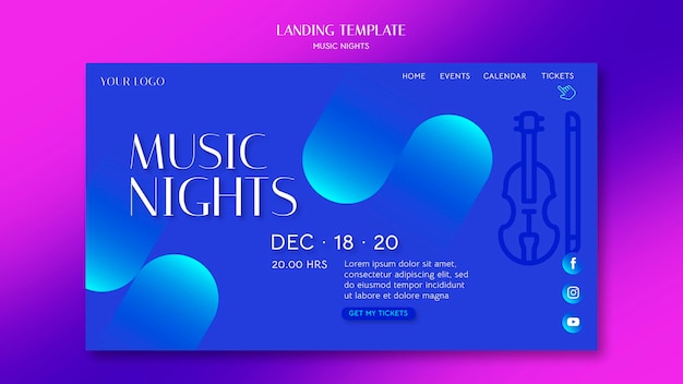Modello di pagina di destinazione gradiente per festival di serate musicali