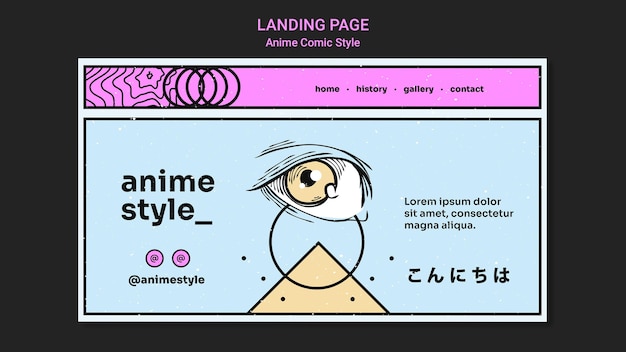 Modello di pagina di destinazione in stile fumetto anime