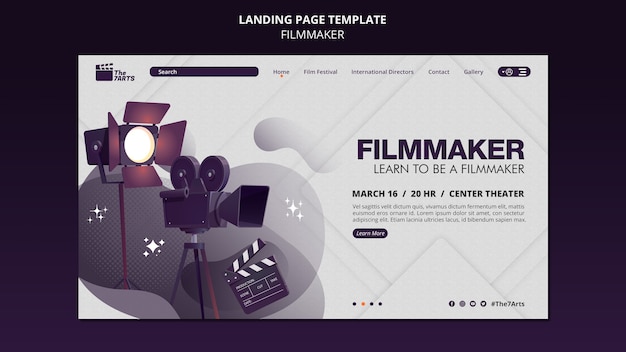 Modello di pagina di destinazione per corsi di filmmaker con attrezzatura