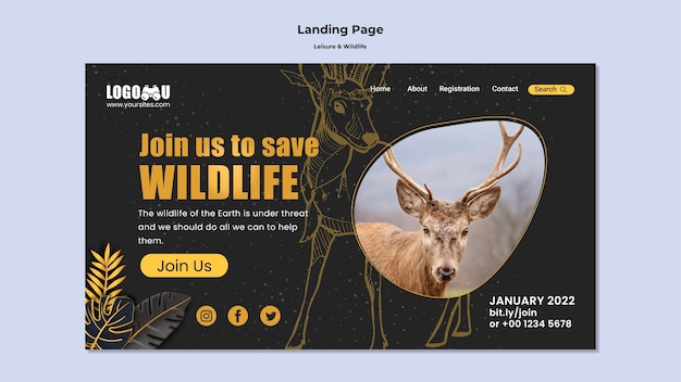 Modello di pagina di destinazione per il tempo libero e la fauna selvatica
