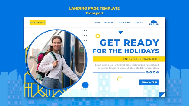 Modello di pagina di destinazione per il trasporto pubblico con pendolare femminile