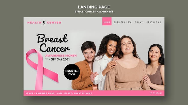 Modello di pagina di destinazione per la consapevolezza del cancro al seno