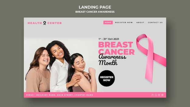 Modello di pagina di destinazione per la consapevolezza del cancro al seno