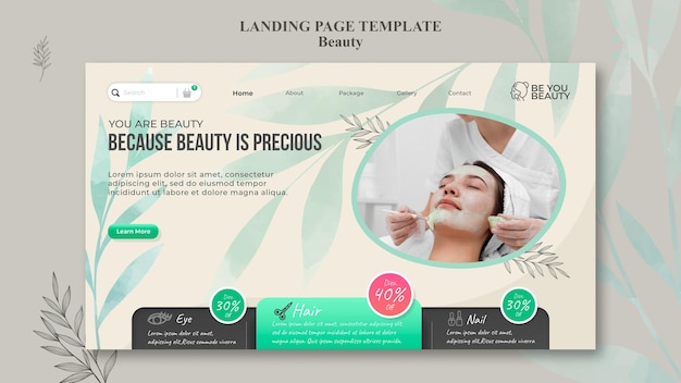 Modello di pagina di destinazione per la cura della pelle e la bellezza con la donna