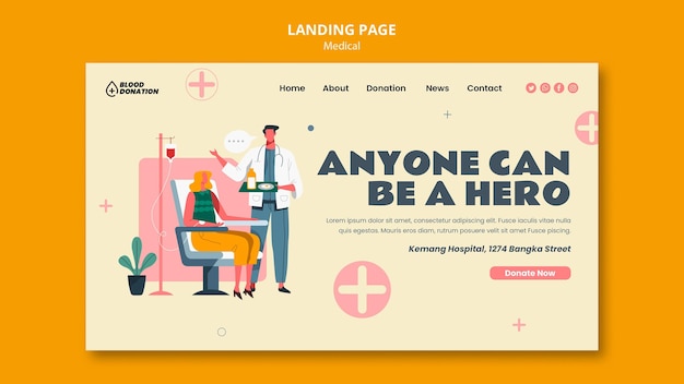 Modello di pagina di destinazione per la donazione di sangue