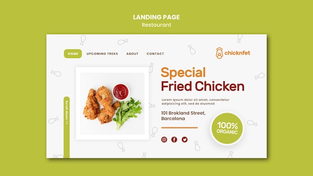 Modello di pagina di destinazione per ristorante piatto di pollo fritto