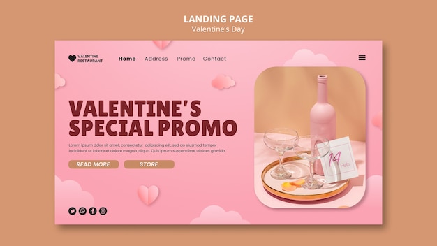 Modello di pagina di destinazione per San Valentino con bevande