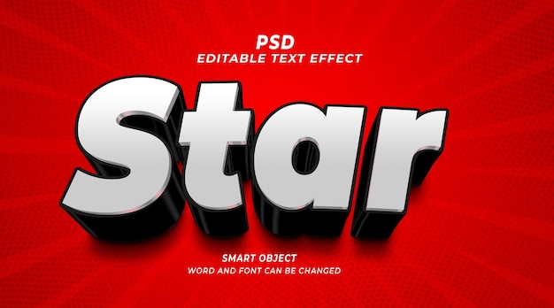 Modello di photoshop effetto testo modificabile psd stella 3d con sfondo carino