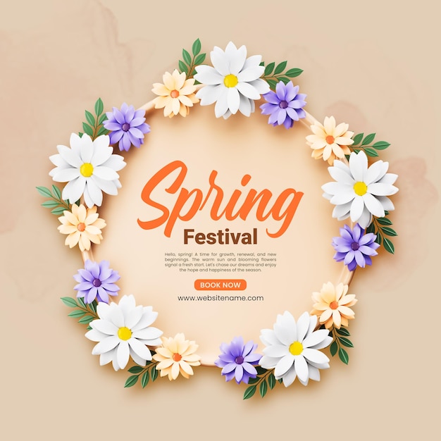 Modello di post 3d cornice floreale festival di primavera