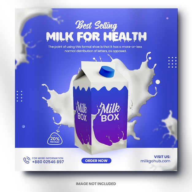 Modello di post banner per annunci promozionali del latte