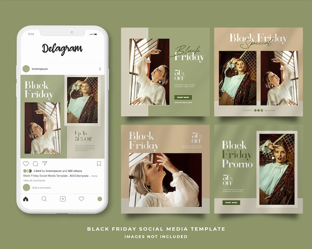 Modello di post banner quadrati per social media di vendita del black friday PSD