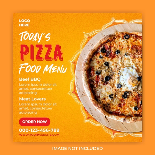 modello di post banner quadrato social media menu cibo pizza