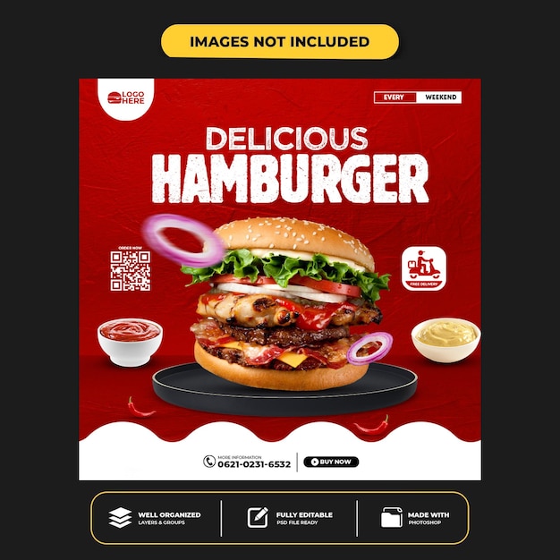 Modello di post banner social media hamburger speciale speciale
