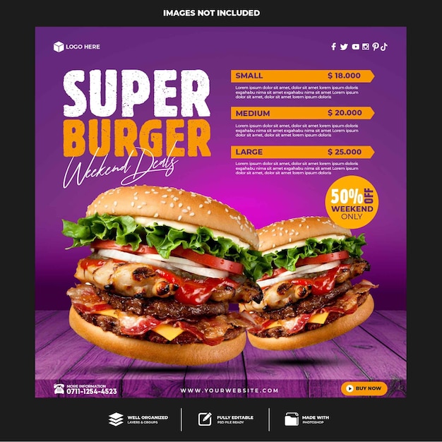 Modello di post banner social media hamburger speciale speciale