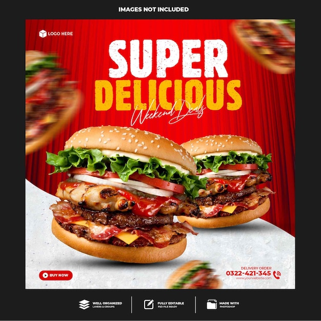 Modello di post banner social media hamburger speciale speciale