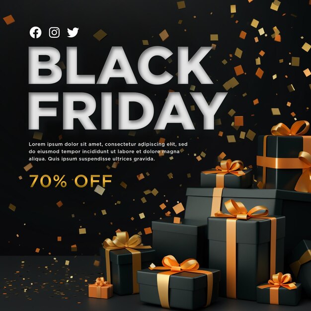 Modello di post banner web quadrato per social media PSD Black Friday