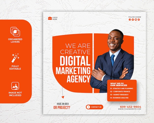 Modello di post di agenzia di marketing digitale PSD e social media aziendali