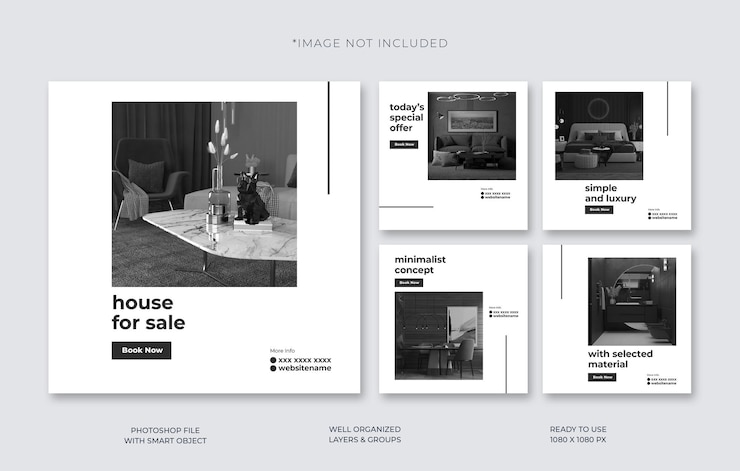 PSD modello di post di instagram di interior design moderno in bianco e nero