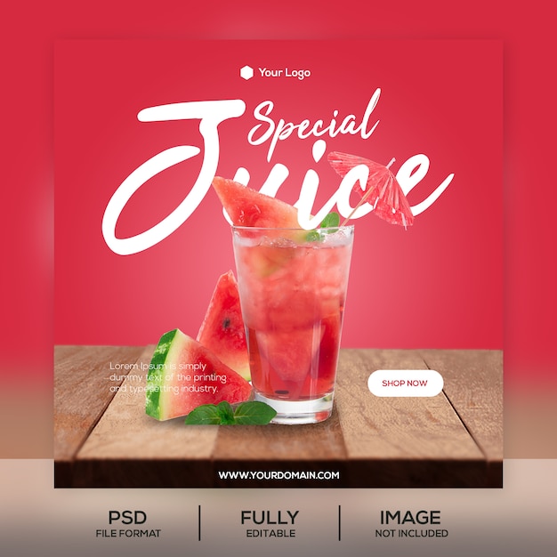 Modello di post di instagram di succo