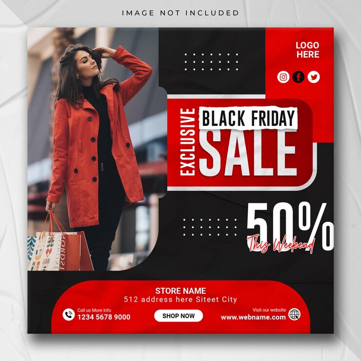PSD modello di post di instagram e banner web di vendita del black friday sui social media