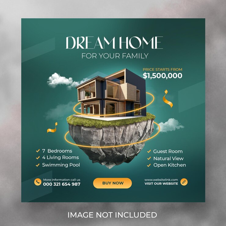 PSD modello di post di instagram o banner web quadrato di proprietà della casa immobiliare