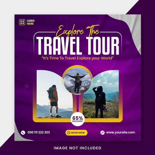 Modello di post di instagram sui social media del tour di viaggio