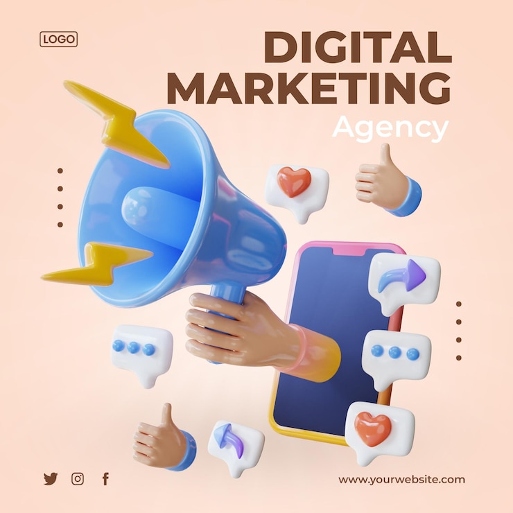 PSD modello di post di marketing digitale di rendering 3d