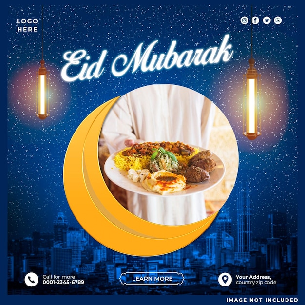 Modello di post di progettazione per i social media di Eid Mubarak