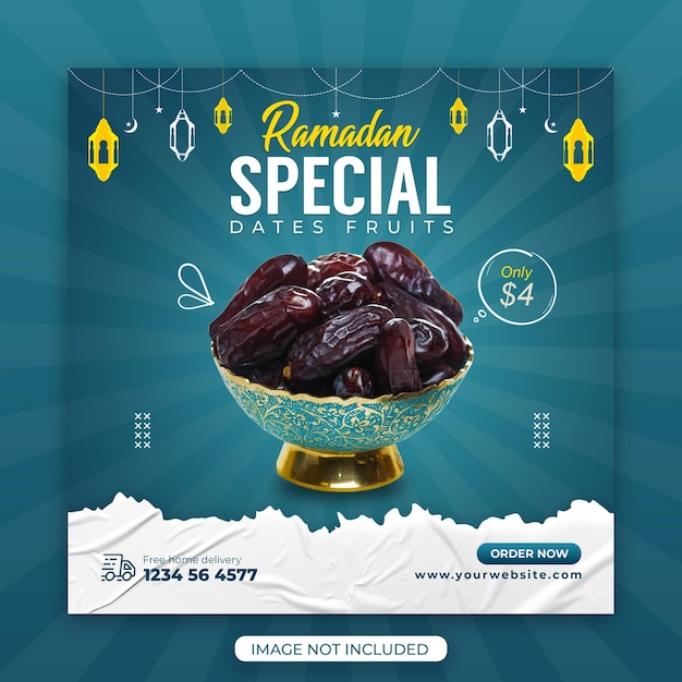 Modello di post di promozione sui social media del menu del ristorante speciale del Ramadan Psd Premium