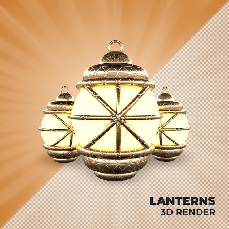 PSD modello di post di rendering 3d delle lanterne dorate