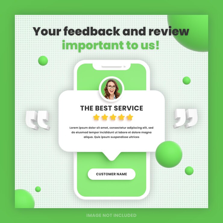 Modello di post di social media per social media con recensione di feedback dei clienti 3D o design di testimonianze con mockup